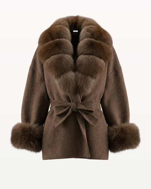 Divina Wool Coat with Fur Collar Coffee 1