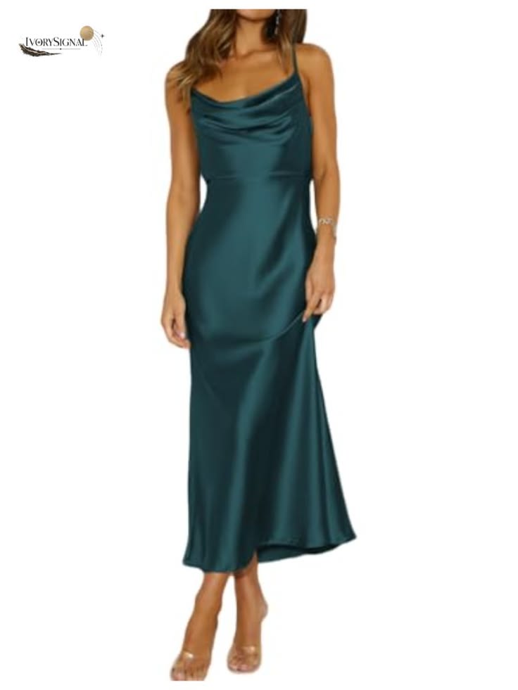 Pia Satin Backless Midi Dress Green 1