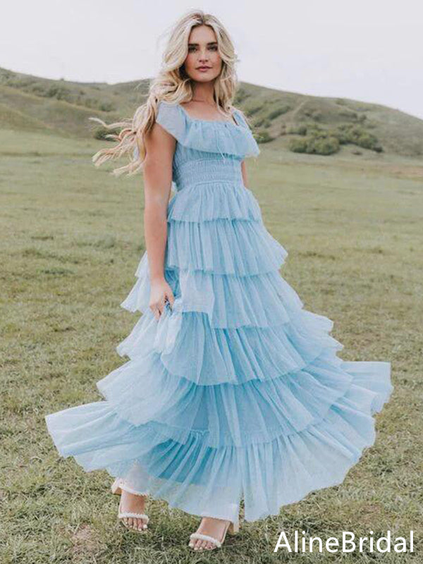 Celestine Sky Blue Tulle Tiered Prom Dress Picture Color 1
