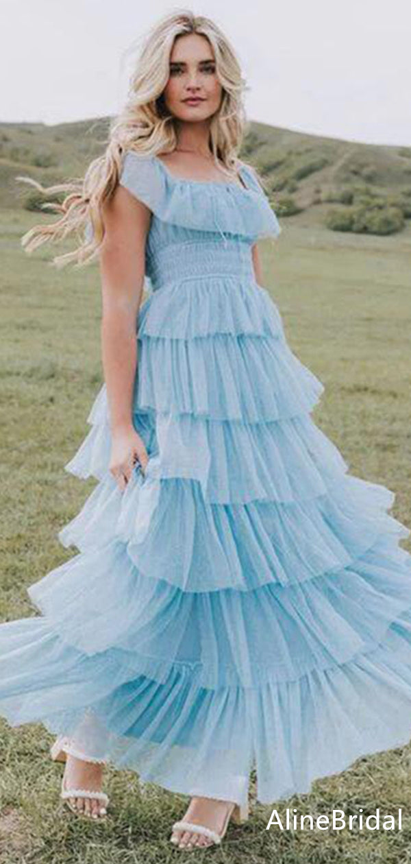 Celestine Sky Blue Tulle Tiered Prom Dress Picture Color 2