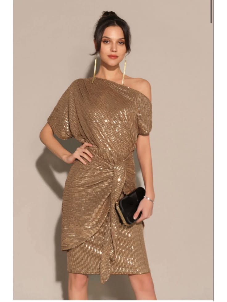 Arabella Sequined Off-Shoulder Midi Dress Gold 1