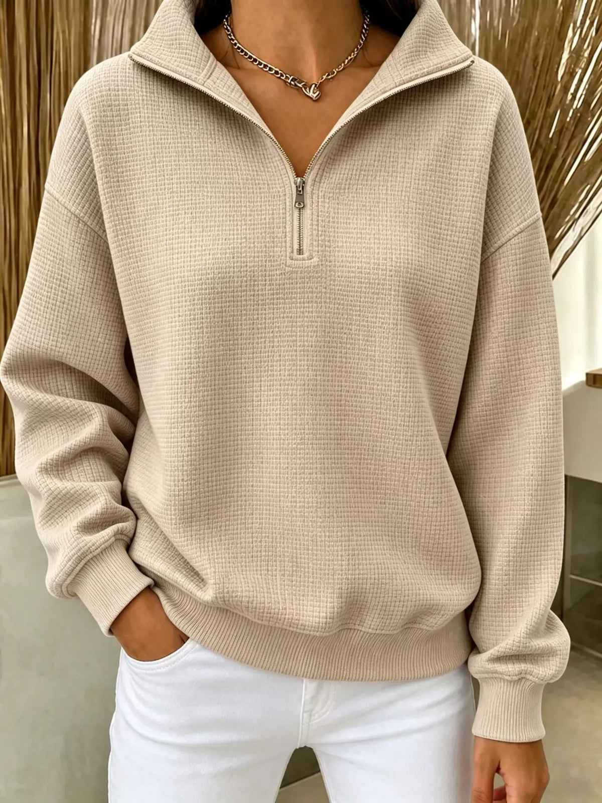 Margot Waffle Knit Sweatshirt White 3