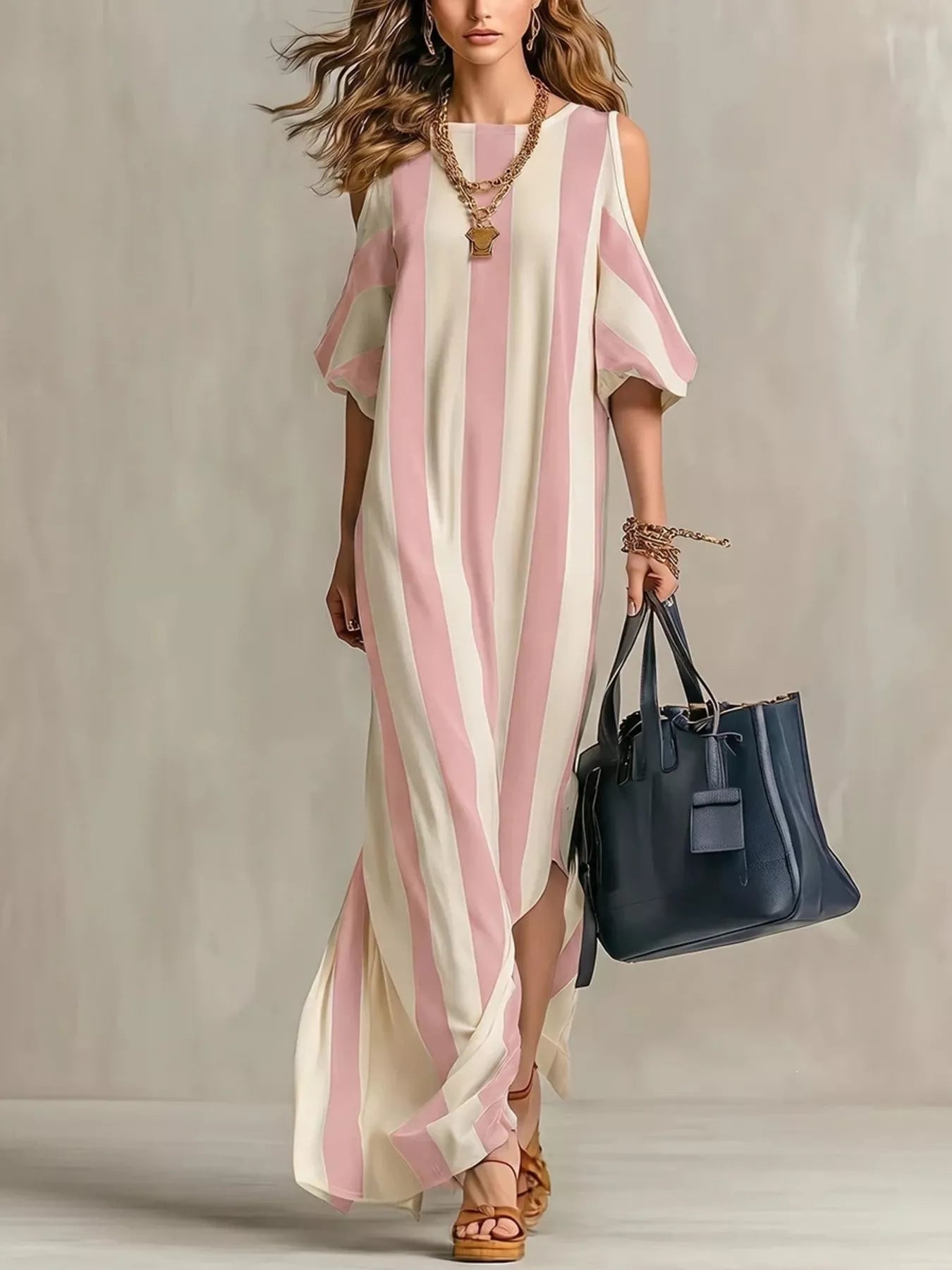 Isadora Striped Cold Shoulder Maxi Dress Yellow 7