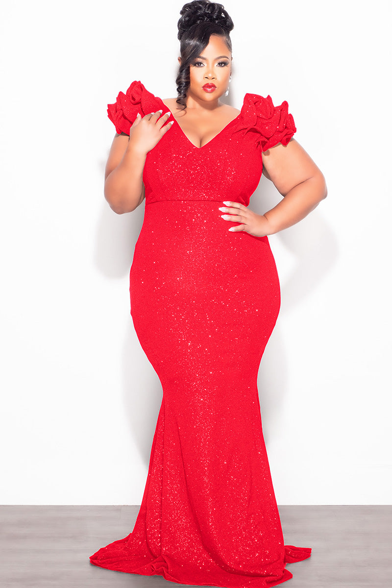Ophelia Glitter Gown with Layered Sleeves Glitter Red Fabric 2