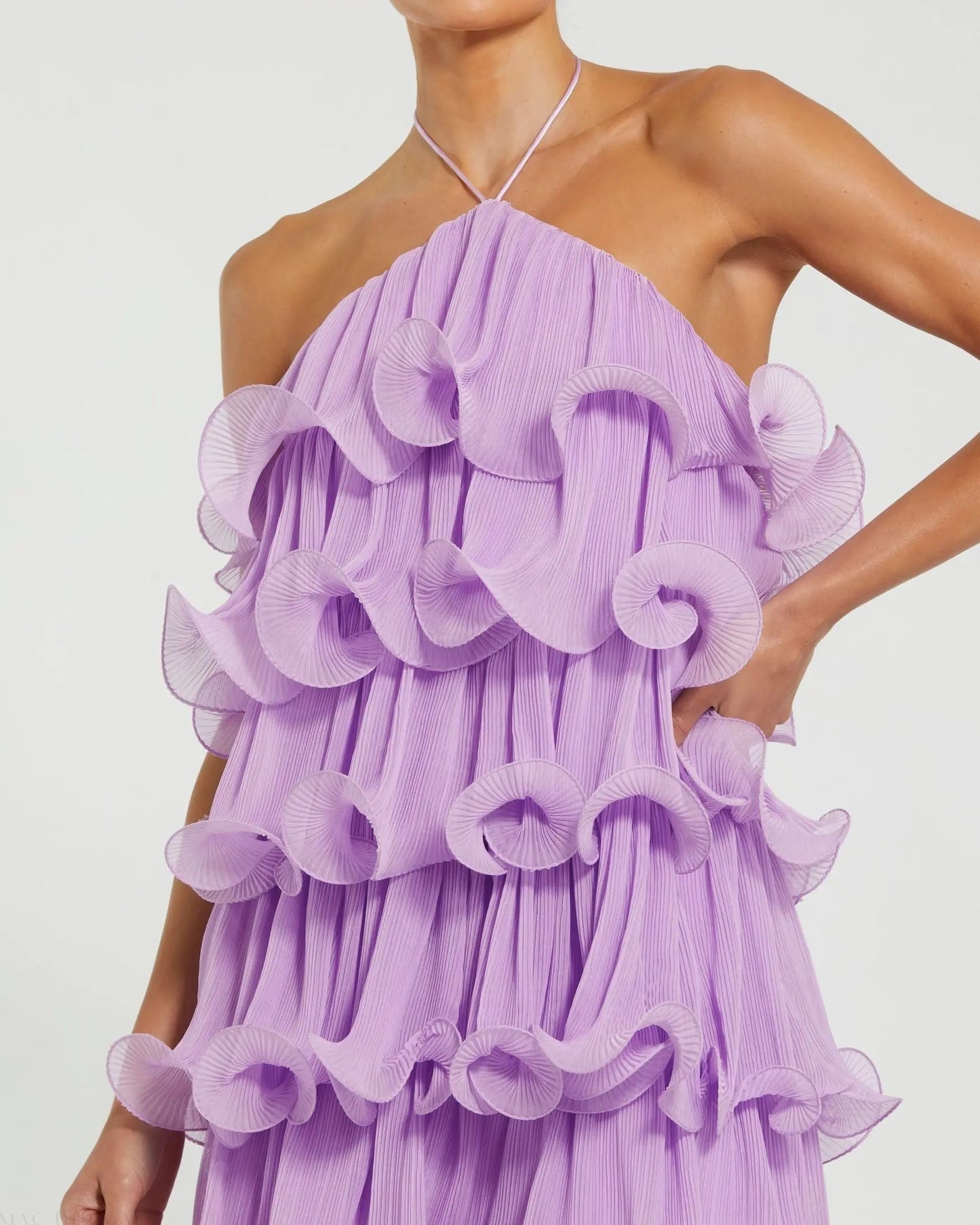 Violet Crinkle Chiffon Tiered Mini Dress Lilac 3