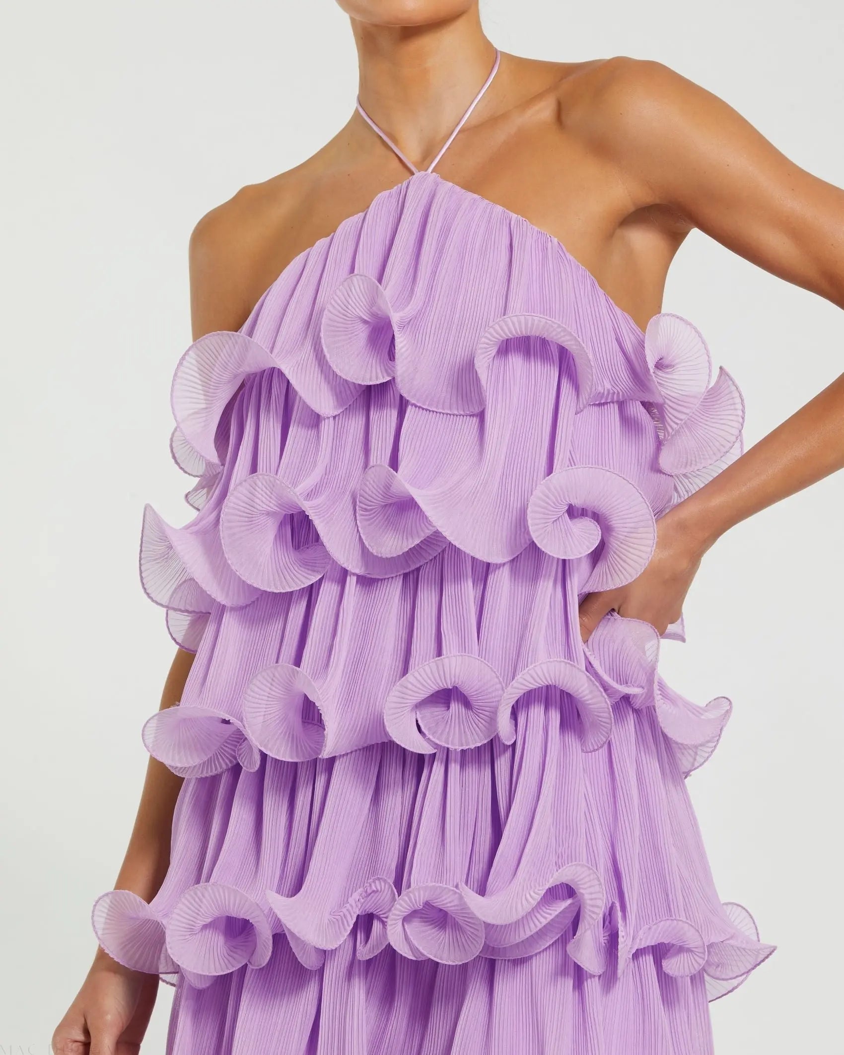 Violet Crinkle Chiffon Tiered Mini Dress Lilac 3
