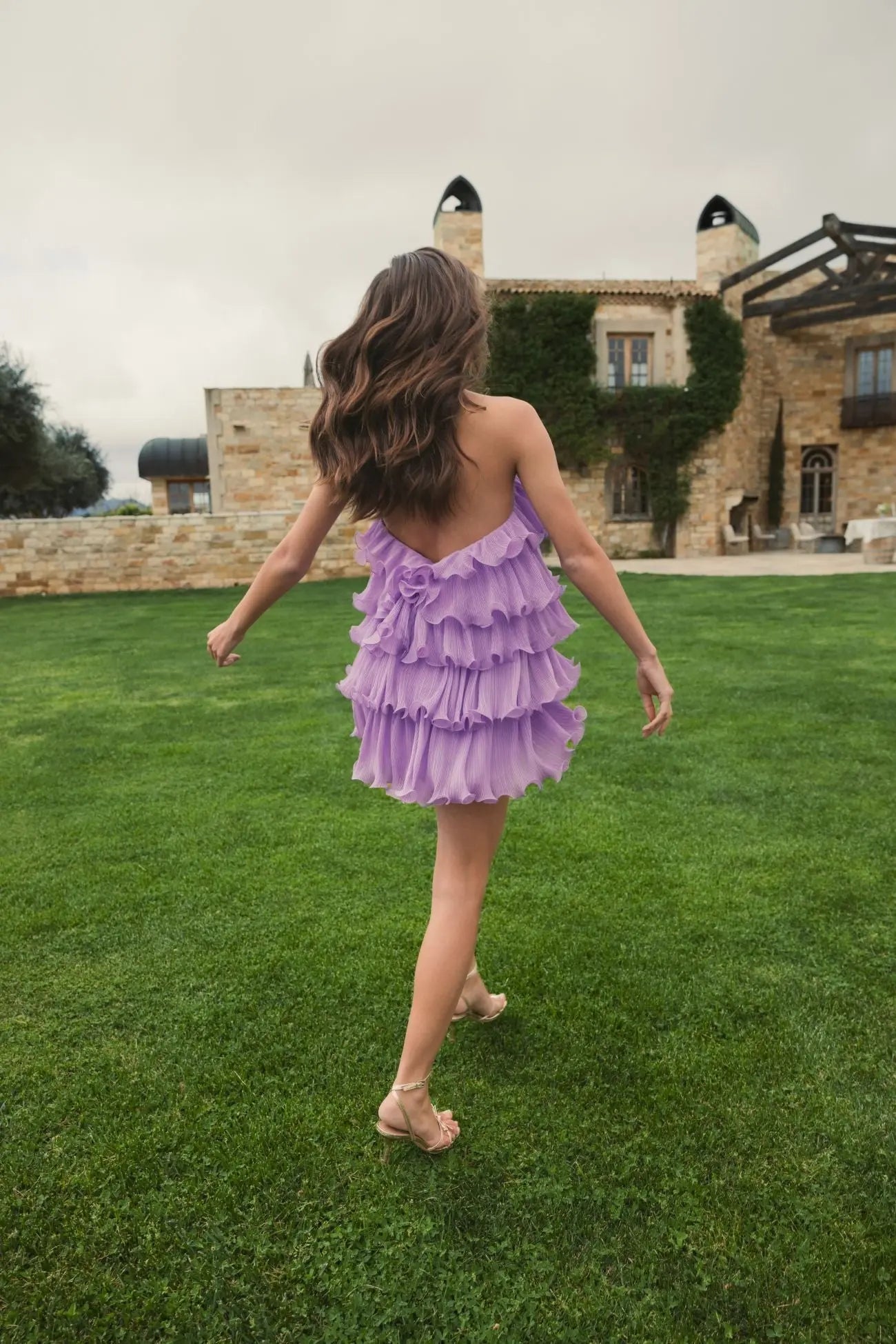 Violet Crinkle Chiffon Tiered Mini Dress Lilac 6