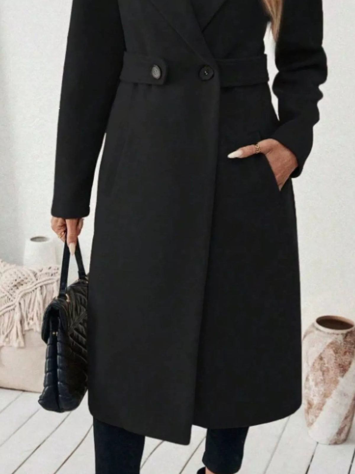Margot Belted Lapel Coat in Burgundy Gray 7