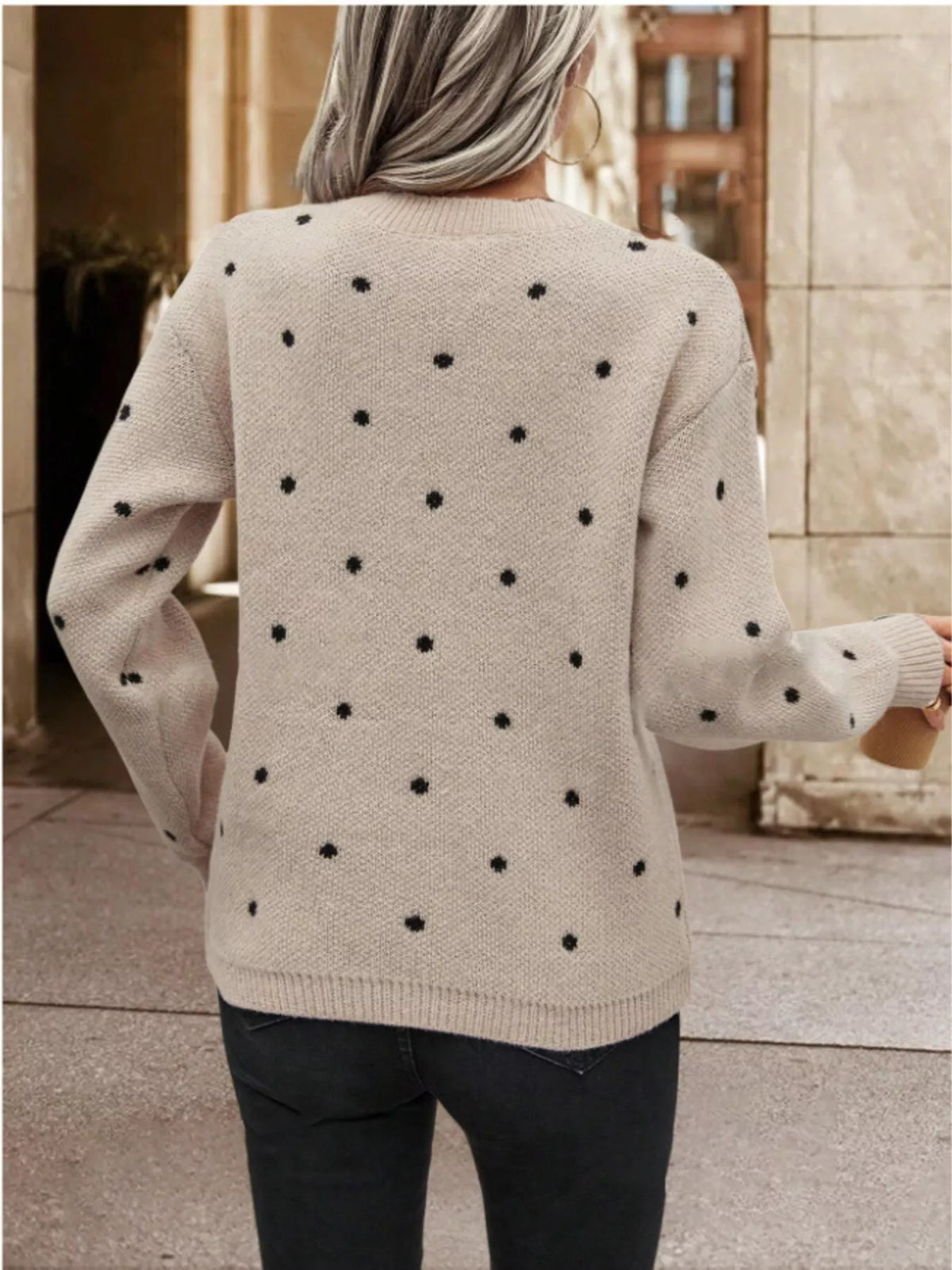 Violet Knit Sweater in Polka Dot Pink 3