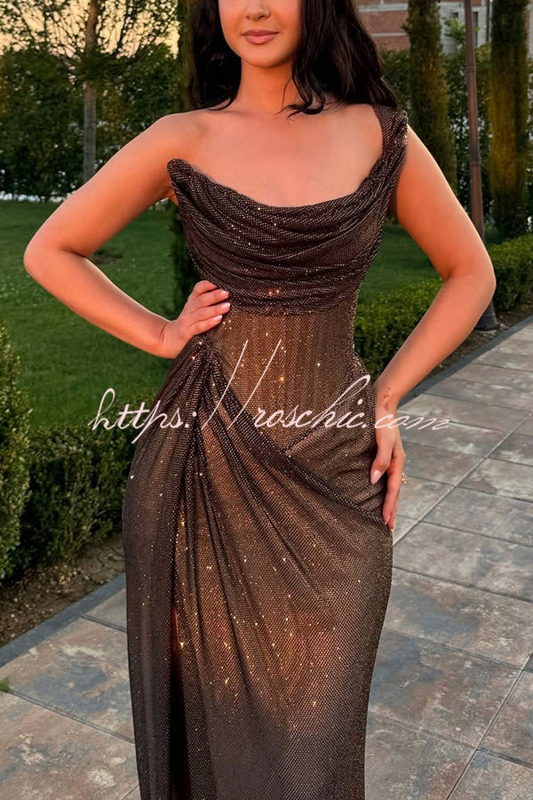 Vivienne Glitter One-Shoulder Maxi Dress Black 2