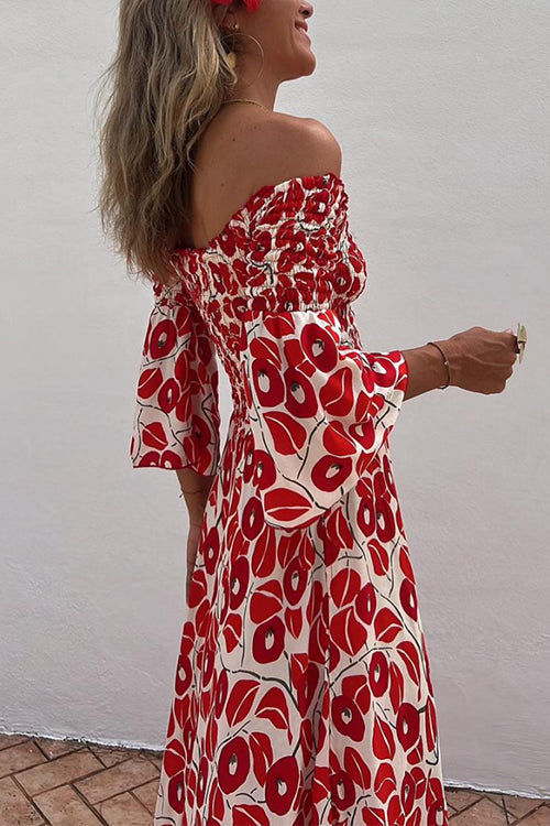 Isadora Abstract Print Swing Maxi Dress Red 4