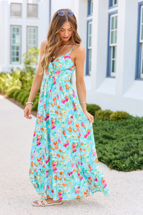 Lila Turquoise Floral Maxi Dress 1