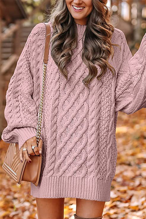 Margot Cable Knit Sweater Dress in Gray White 6