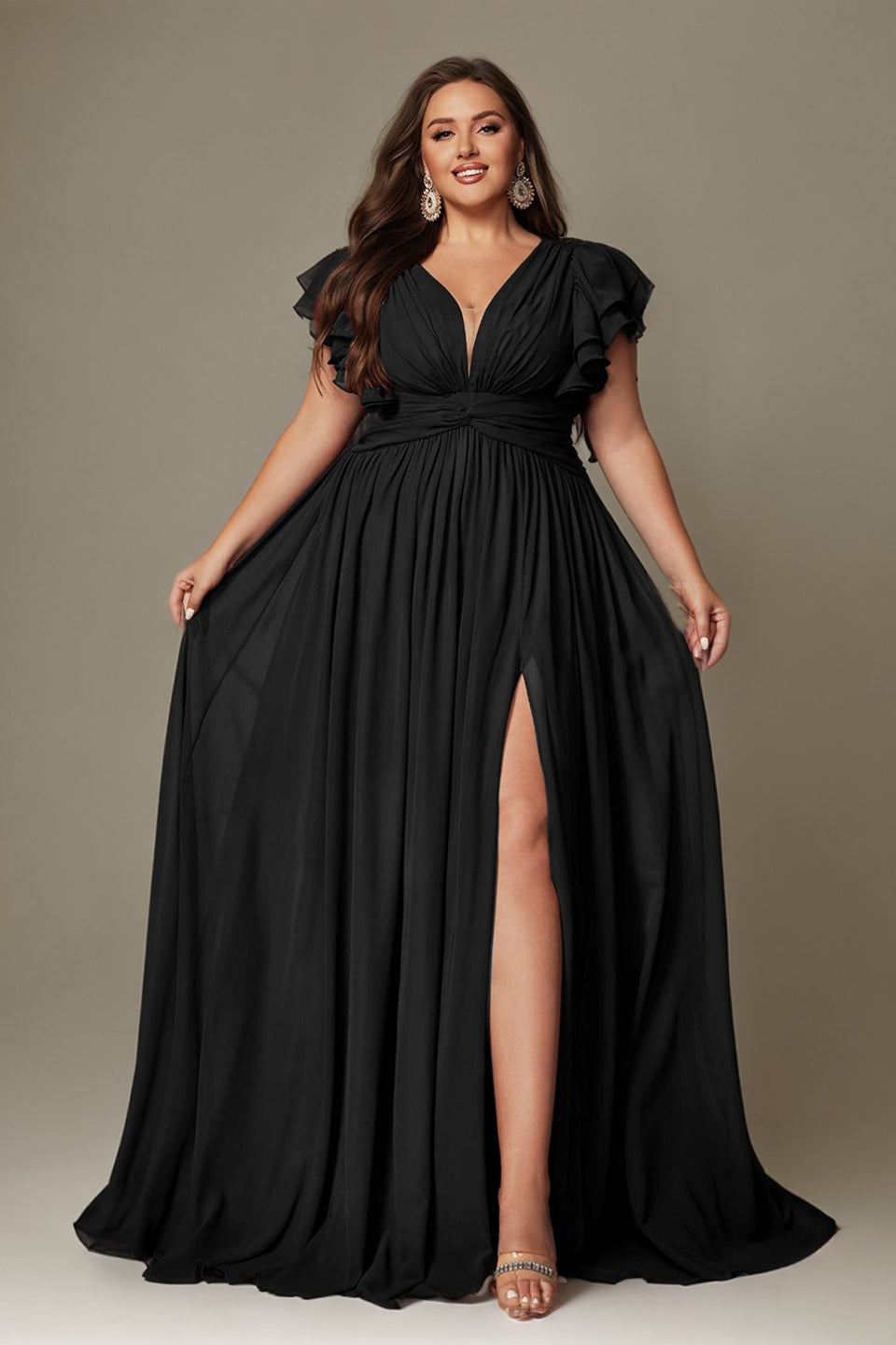Valentina Ruffle Maxi Dress in Chocolate Brown 3