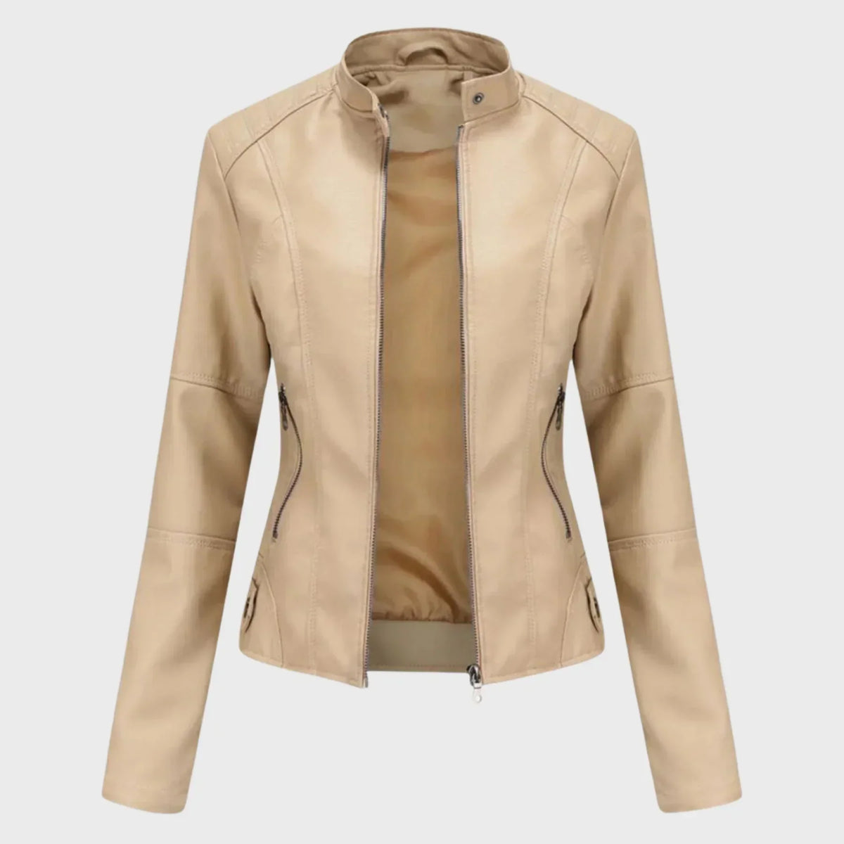 Sarah Faux Leather Jacket Camel 4