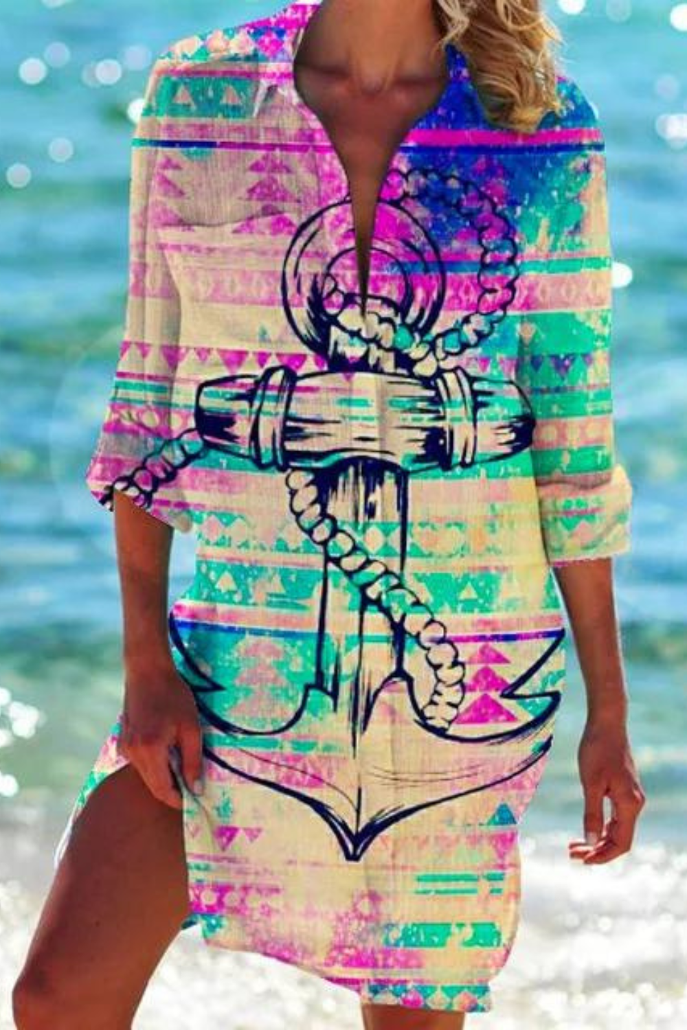 Eloise Printed Mini Dress with 3/4 Sleeves Multi 13