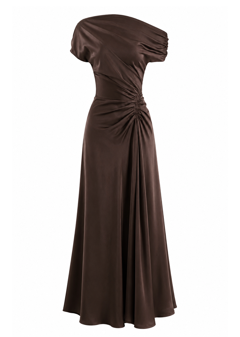 Flirtini One-Shoulder Maxi Dress Chocolate 4