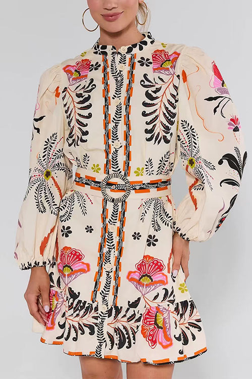 Celeste Floral Ruffle Mini Dress Beige 4