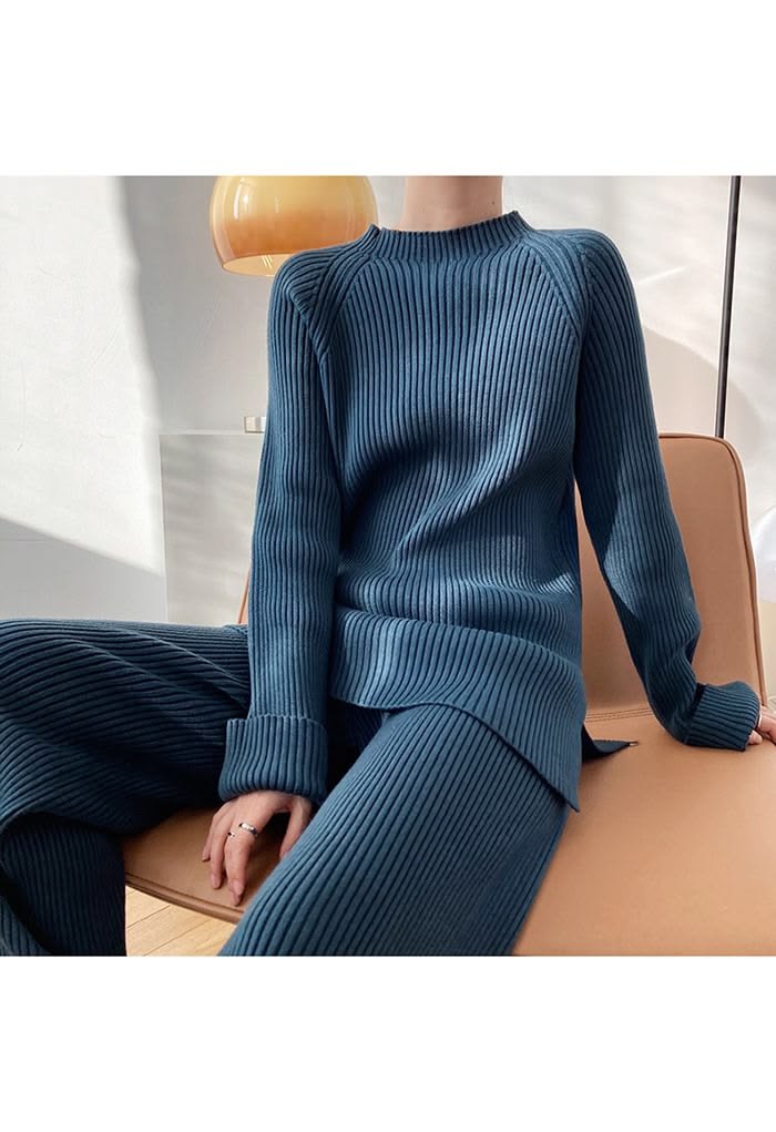 Margot Rib Knit Two-Piece Set in Teal Teal 1