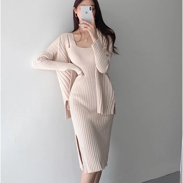 Ilaria Cardigan Knit Dress Set Cream 1
