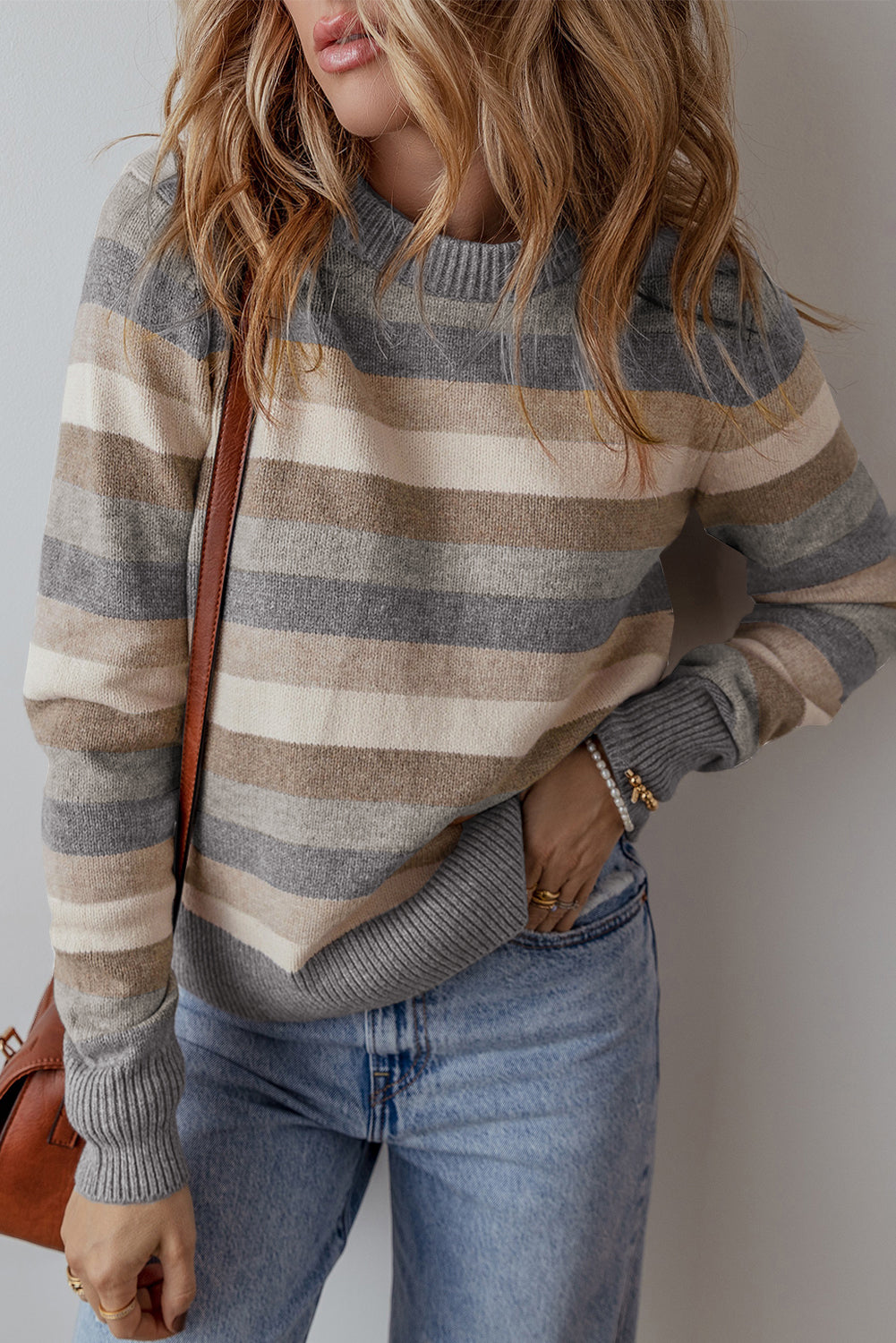 Margot Ribbed Sweater Dress Gray Stripe 1