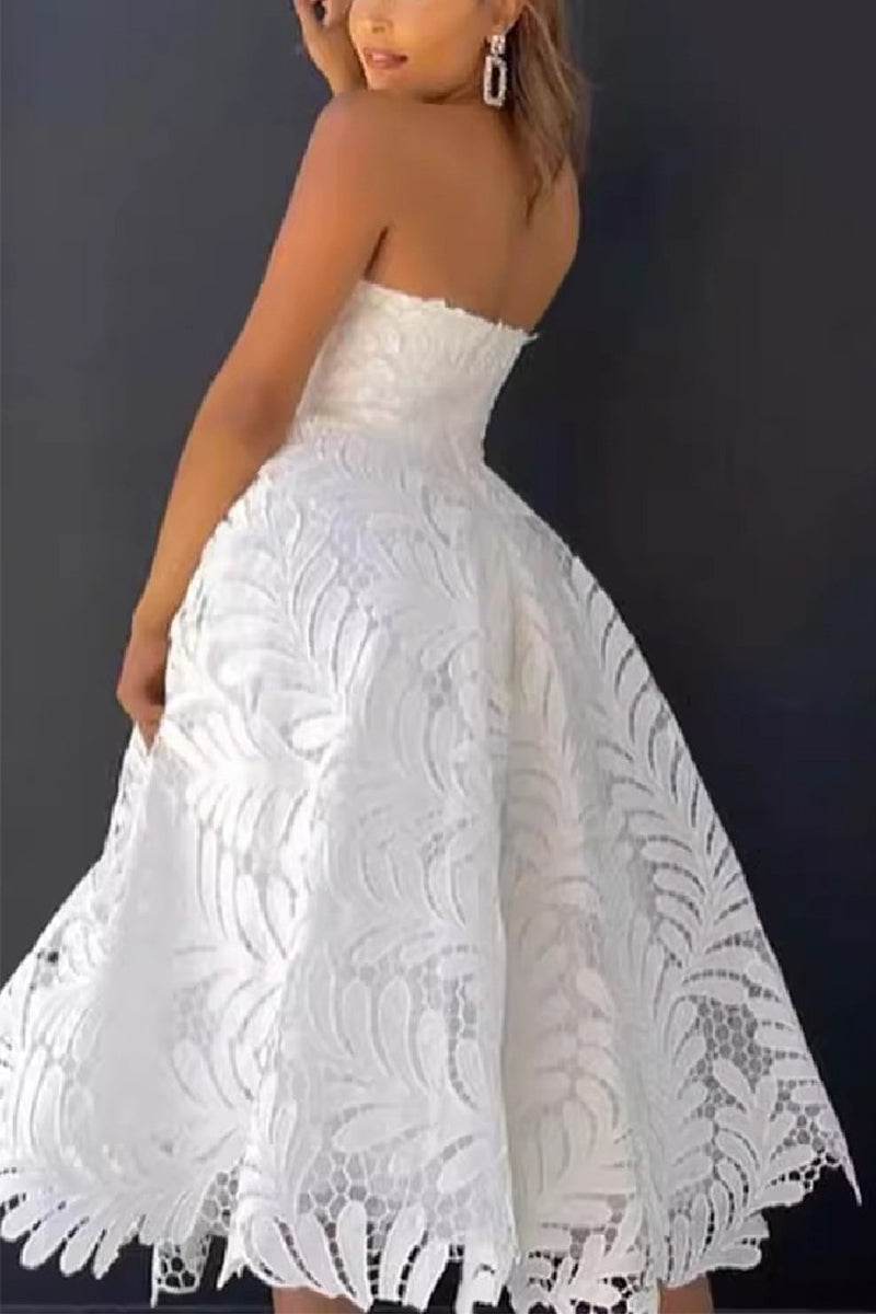 Cecilia Lace Tea-Length Dress Line Tea Length Lace Little White Dress 100060 3