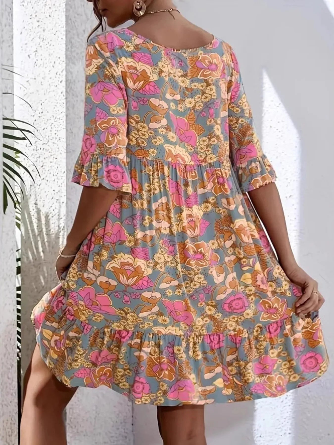Margot Printed Tiered Dress Neck Tiered Dress 2