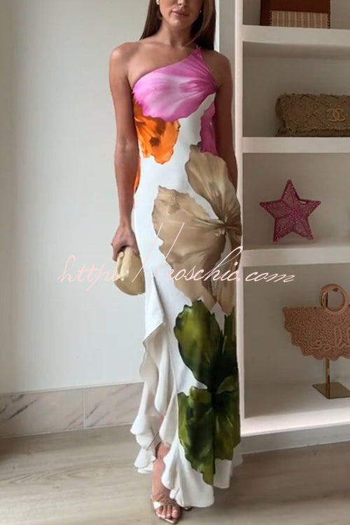 Margot Floral One-Shoulder Maxi Dress White 1