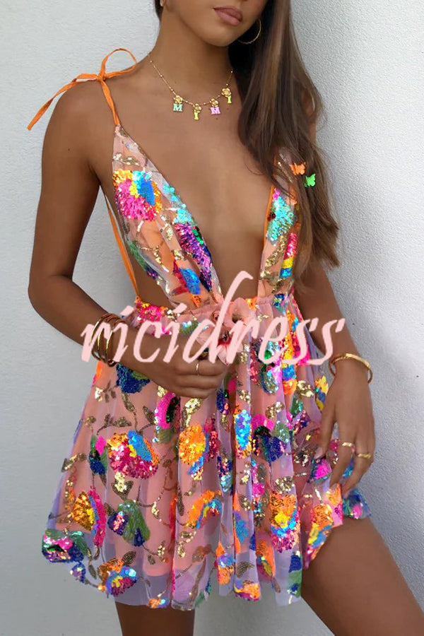 Arabella Sequined Floral Mini Dress White 10