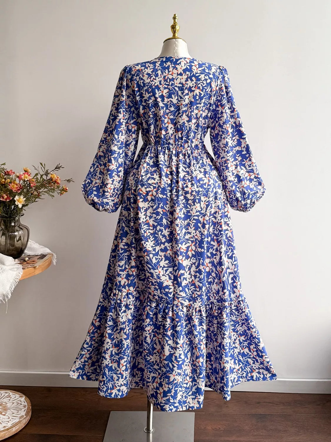 Violet Floral Maxi Dress with Flutter Sleeves Neck Long Sleeve Maxi Dress 7