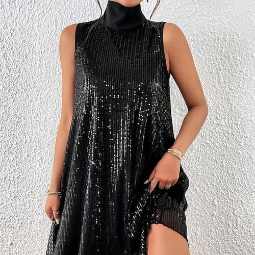 Celestine Sequin High-Neck Dress Black 1