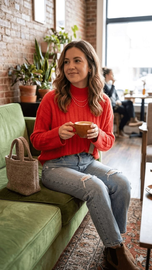 Margot Ribbed Turtleneck Sweater Red 1