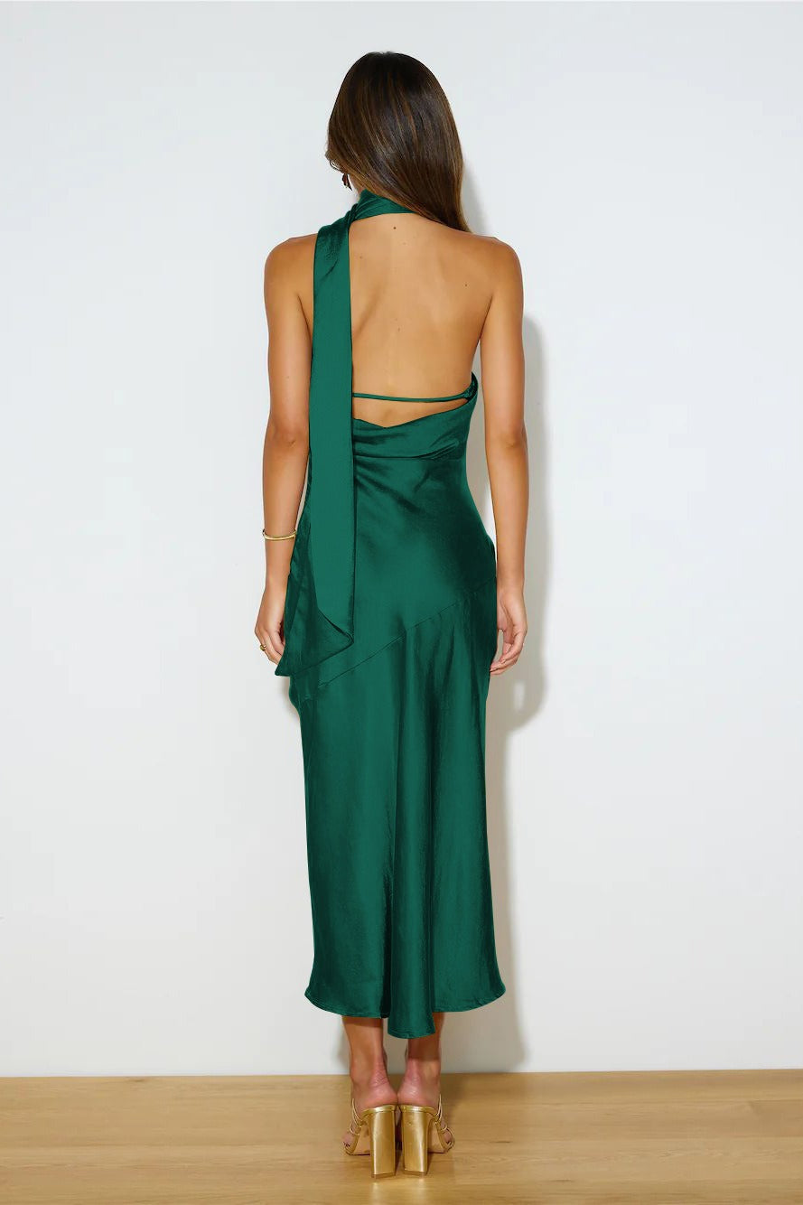 Vivienne Satin Backless Midi Dress Apricot 5