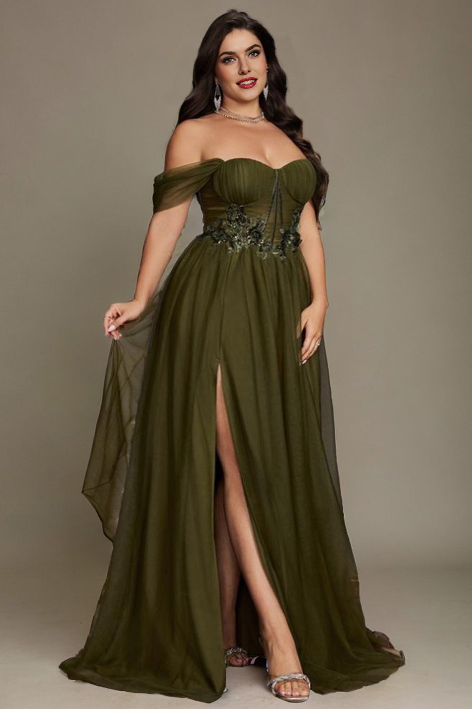 Valentina Off-Shoulder Maxi Dress in Sage Black 6