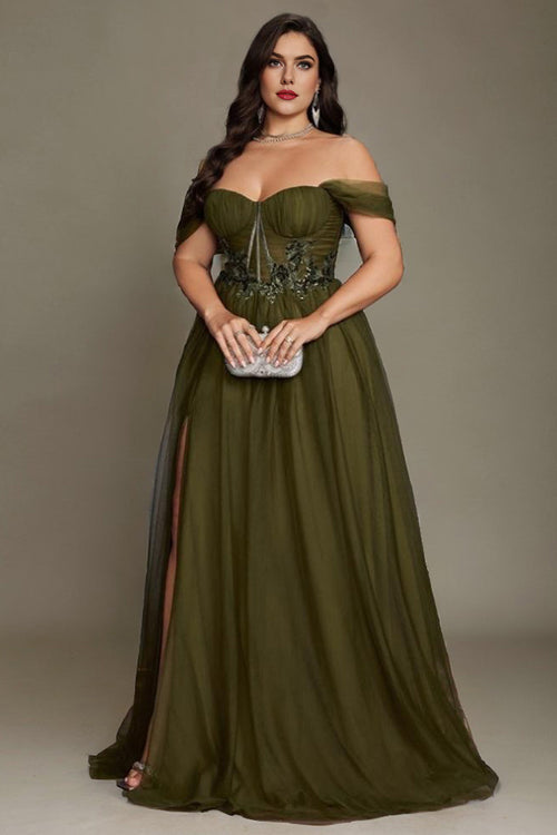 Valentina Off-Shoulder Maxi Dress in Sage Green 1