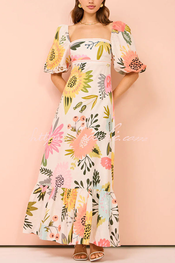 Rosalie Floral Bubble Sleeve Maxi Dress White 4