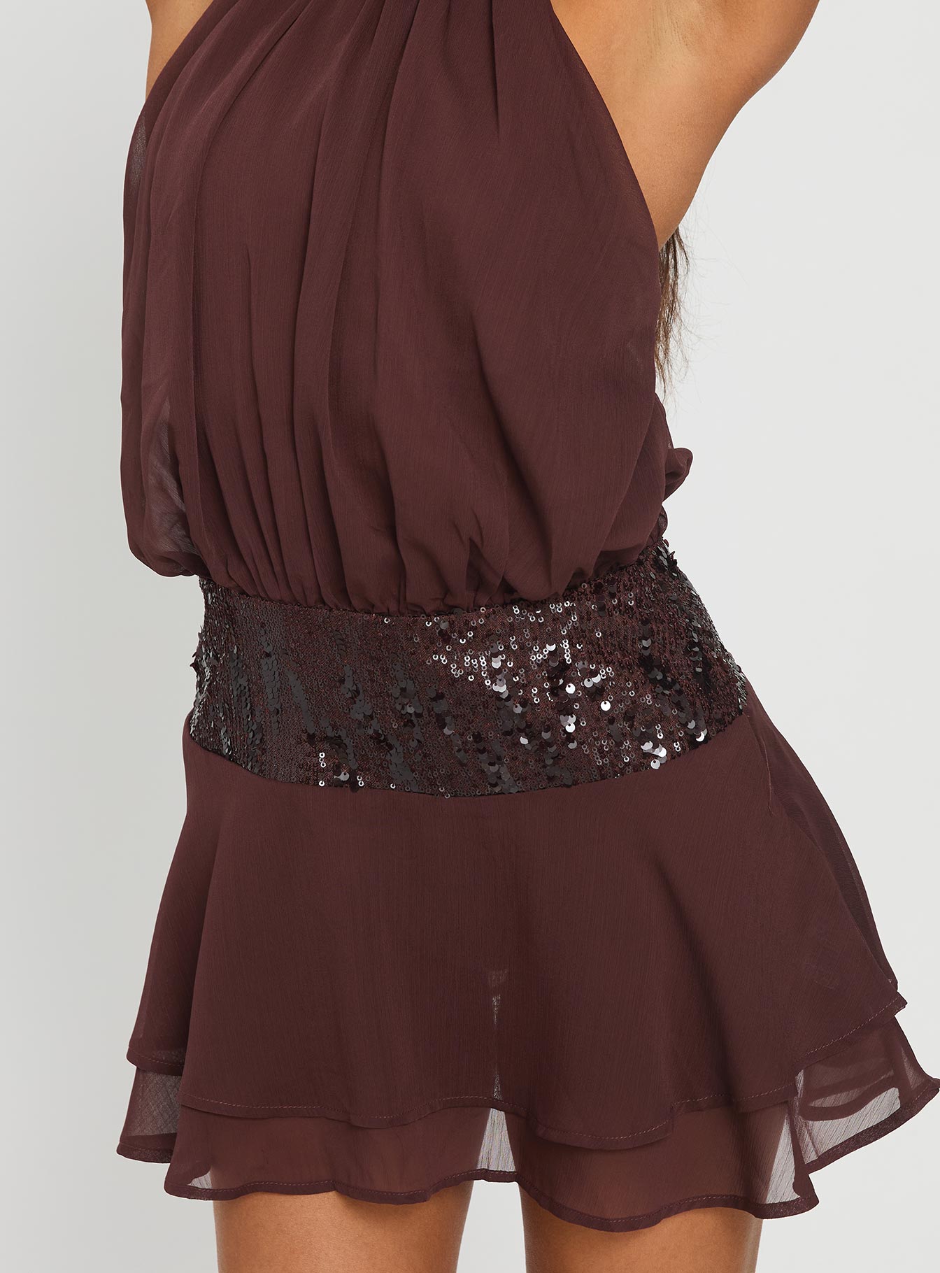 Zenayda Sequin Mini Dress in Chocolate Brown 6
