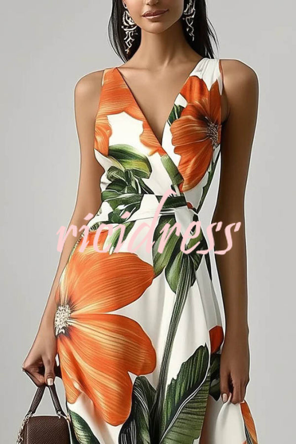 Margot Floral Linen Maxi Dress neck Sleeveless Fitted Waist Vacation Maxi Dress 2