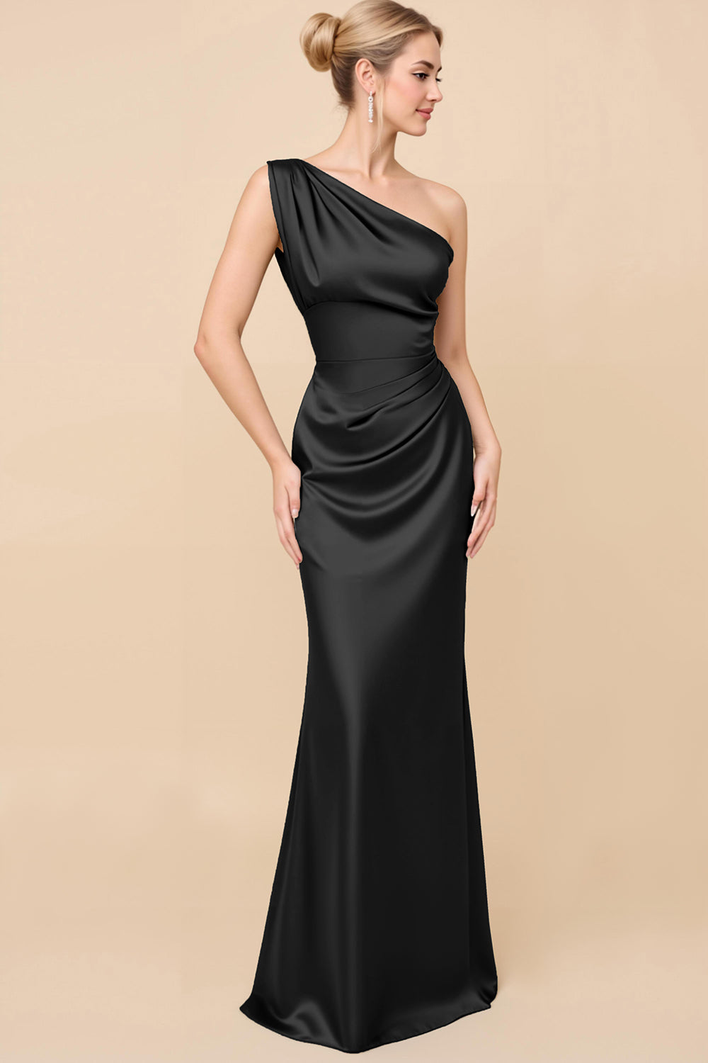 Adelaide Satin One-Shoulder Dress Fuchsia 5