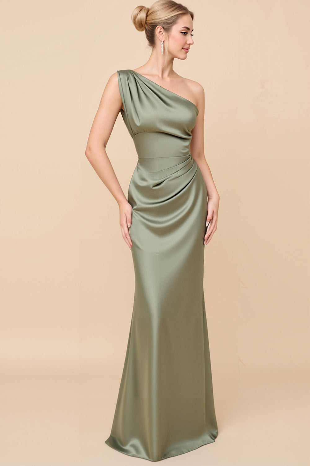 Adelaide Satin One-Shoulder Dress Dusty Blue 1