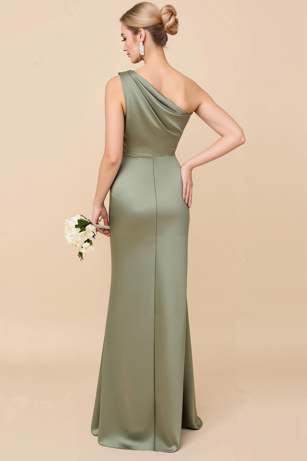 Adelaide Satin One-Shoulder Dress Dusty Blue 2