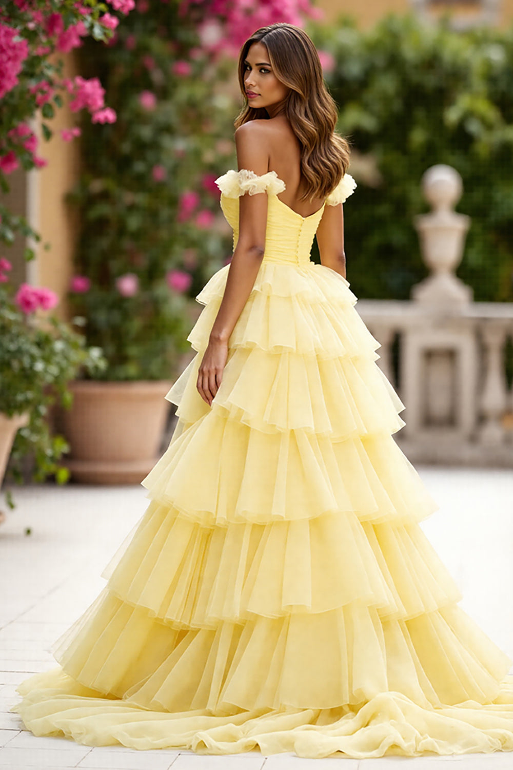 Margot Off-Shoulder Tiered Maxi Dress Yellow 2
