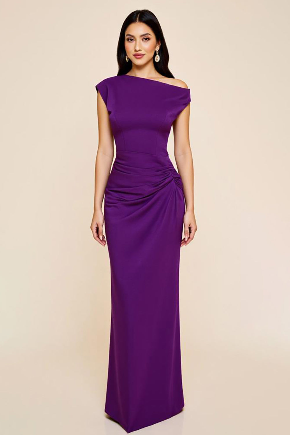 Vivienne Satin Ruched Formal Dress Plum 1