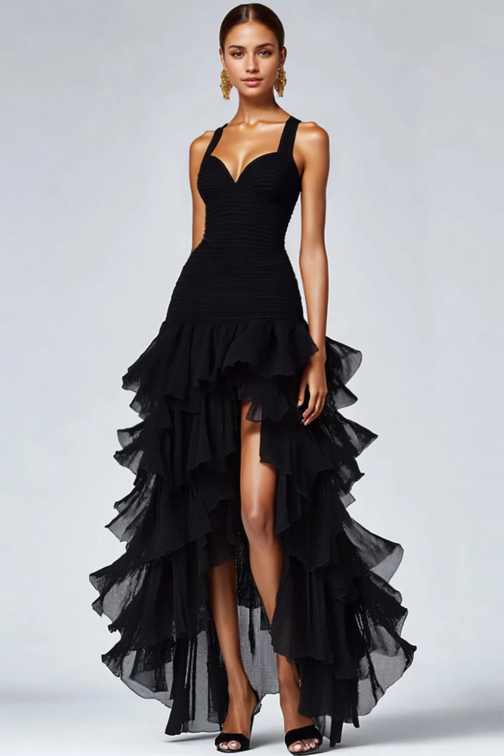 Valentina Ruffled Organza High-Low Dress Dark Navy 1