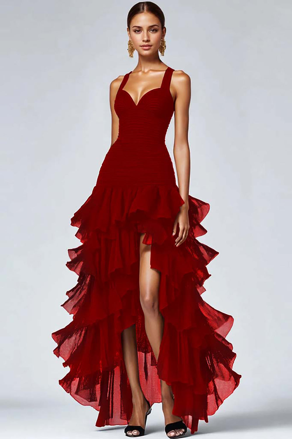 Valentina Ruffled Organza High-Low Dress Black 2