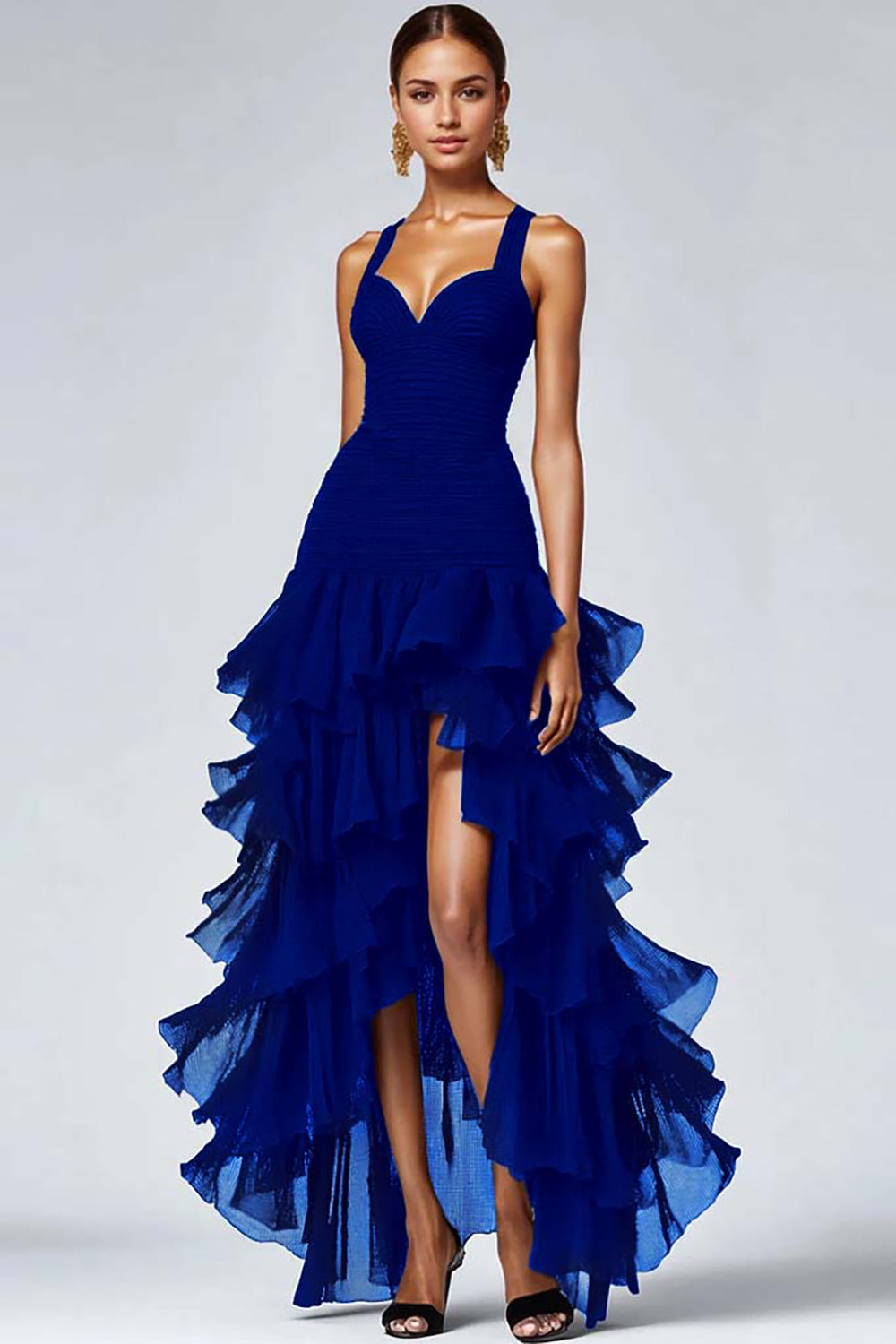 Valentina Ruffled Organza High-Low Dress Dark Navy 4