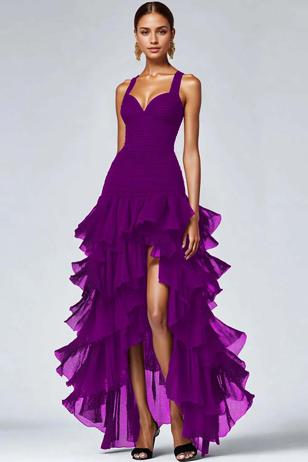 Valentina Ruffled Organza High-Low Dress Royal Blue 5