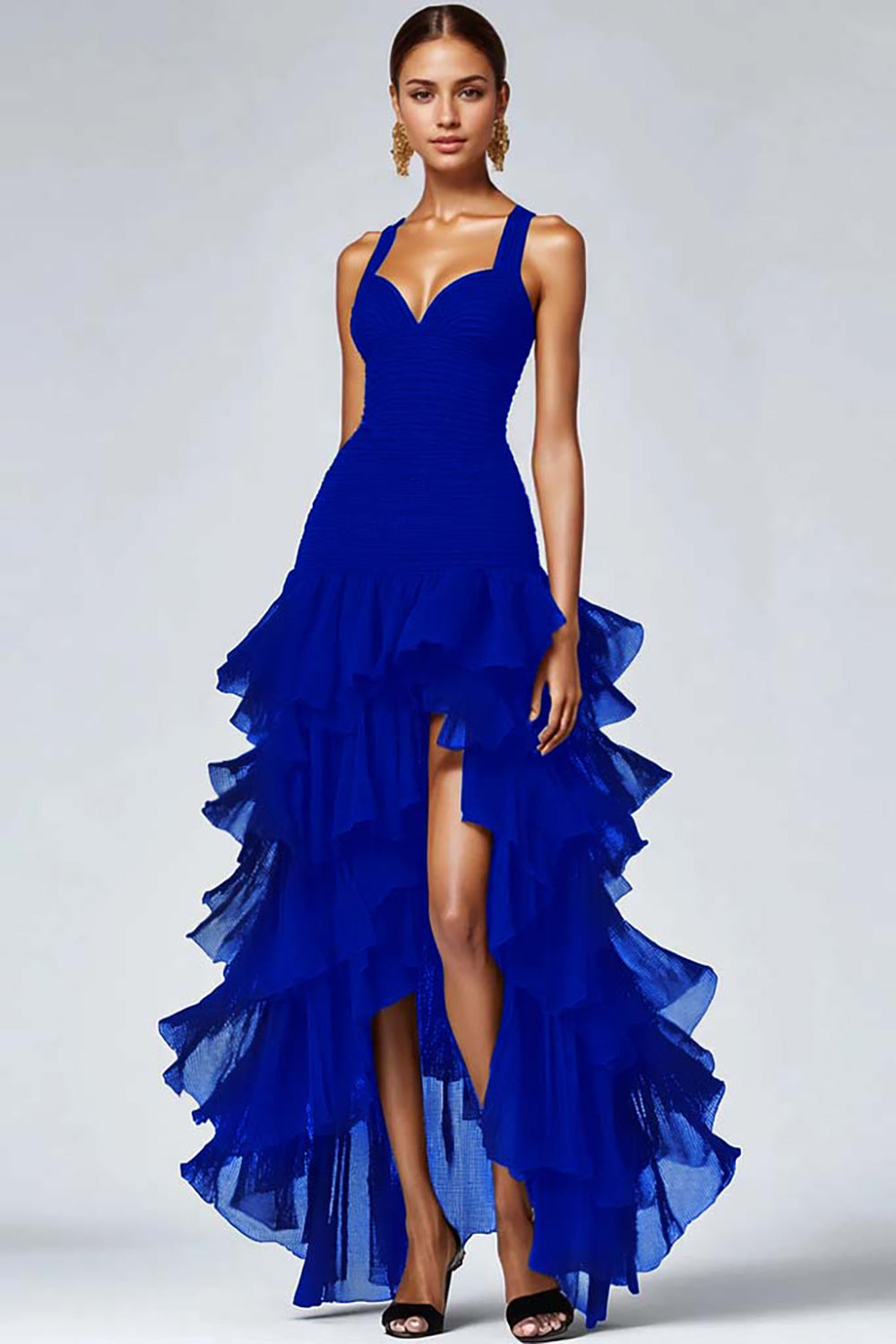 Valentina Ruffled Organza High-Low Dress Dark Navy 6