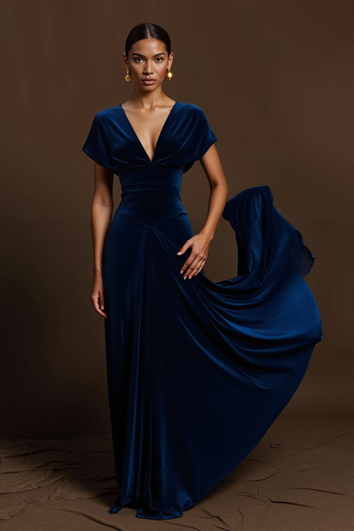 Vivienne Velvet Formal Dress Neck Long Sleeves Holiday Party Dress 1