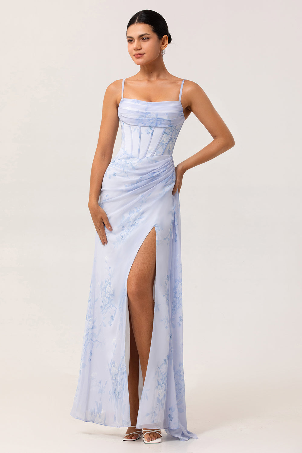 Margot Floral Ruched Corset Dress Blue 3